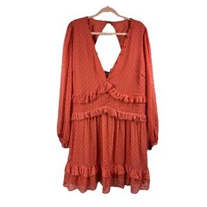 ASOS DESIGN Curve Dobby Mini Dress 16 Terracotta Boho Cottagecore Ruffle Fairy